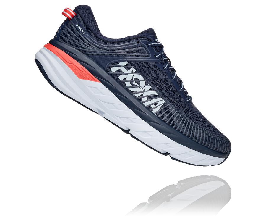 Hoka One One Running Shoes Womens Navy/White - Bondi 7 - 98204LKNA